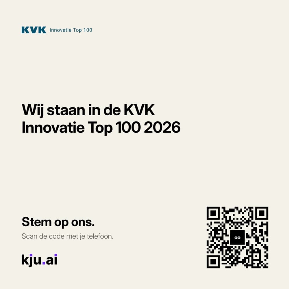 kju.ai is listed in the KVK Innovatie Top 100 2026. Vote for us: scan the QR code with your phone.