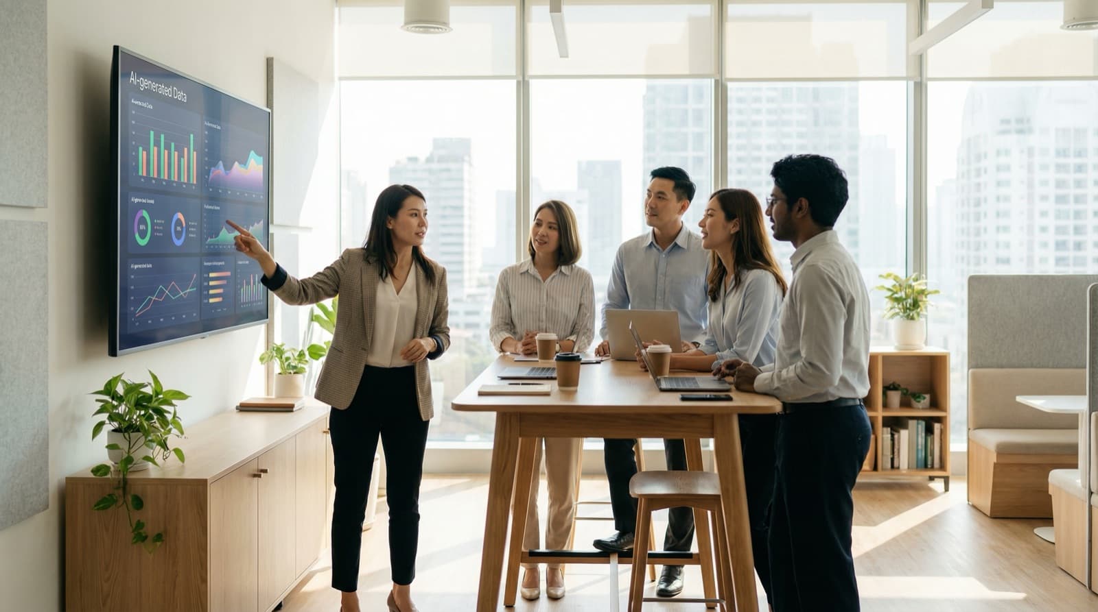 Professional using AI tools in a modern workspace